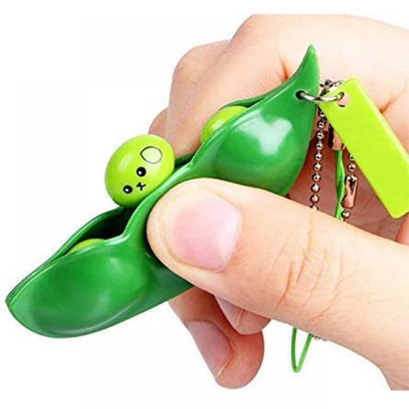 Peapod Fidget Toy Squeeze A Bean Edamame Pea Keychain Keyring Extrusion Bean Pea Soybean Stress Relieving  Antistress Toys