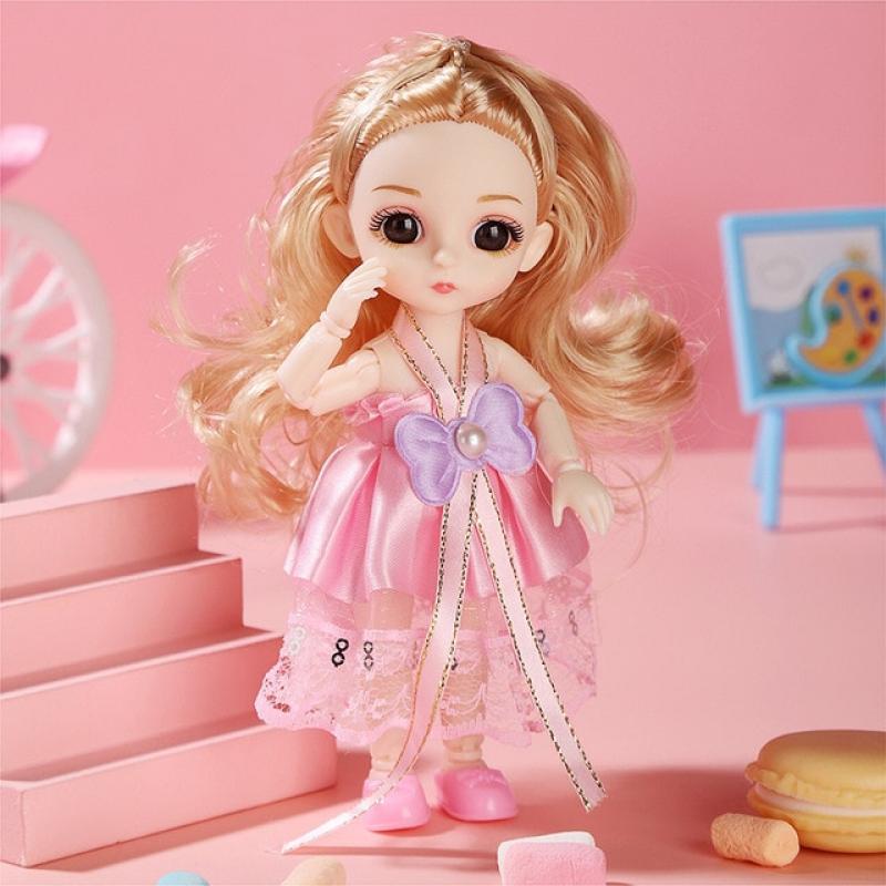 Doll Girl Toy Mini Doll Movable Joint Baby 3d Doll Beautiful Toys for Girls Clothes Dress Up 1/12 Fashion Doll 17cm Girls Gifts