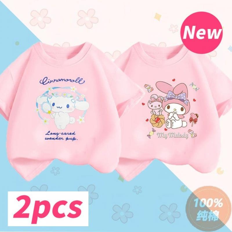 Summer Kuromi Cinnamoroll Melody Children T Shirt Sanrio Anime Cartoons Casual Clothes Girl Boy Pure Cotton Short Sleeve Tops