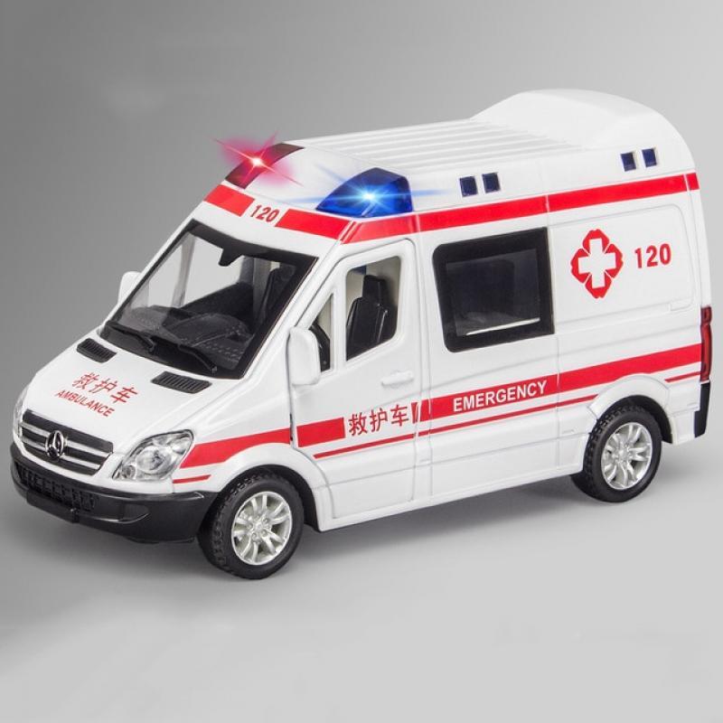 1:32 Hospital Simulation Ambulance Police Metal Cars Model Pull Back Sound and Light Alloy Diecasts & Toy Vehicles For Boy Gift
