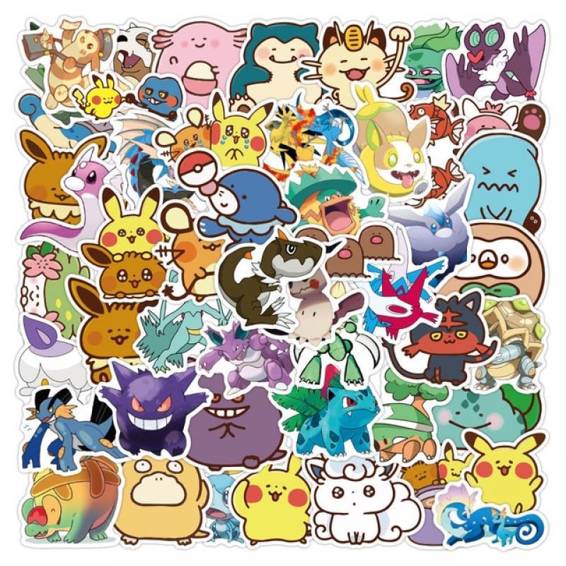 50pcs Kawaii Pokemon Anime Stickers Pikachu Stickers Laptop Suitcase Skateboard Guitar Phone Cartoon Stickers Kid Gift Toys