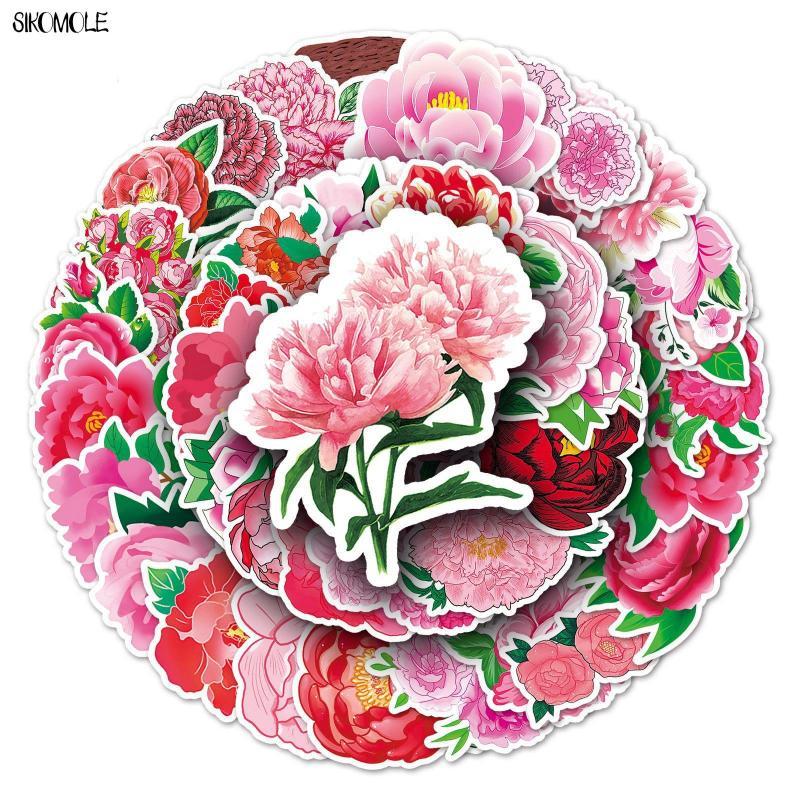 10/30/50pcs Peony Stickers Pink Flower DIY Gift Kid Toys Laptop Suitcase Skateboard Phone Guitar Decal Graffiti Cartoon Sticker