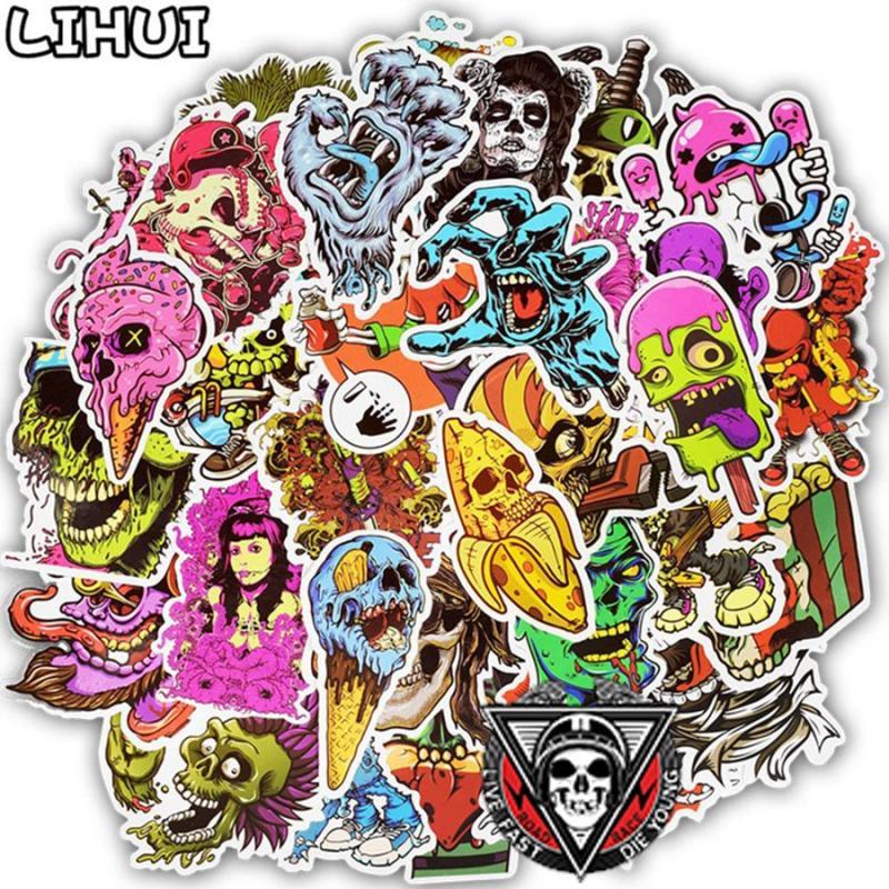 50pcs Terror Series Sticker Graffiti Skeleton Dark Funny Stickers for DIY Sticker on Travel case Laptop Skateboard Guitar Fridge