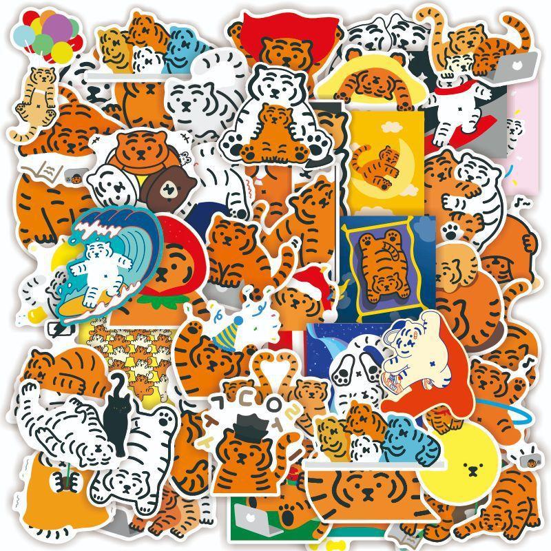 10/30/50pcs Illustration Cute Tiger Stickers Waterproof Skateboard Motorcycle Guitar Luggage Laptop Bicycle Sticker