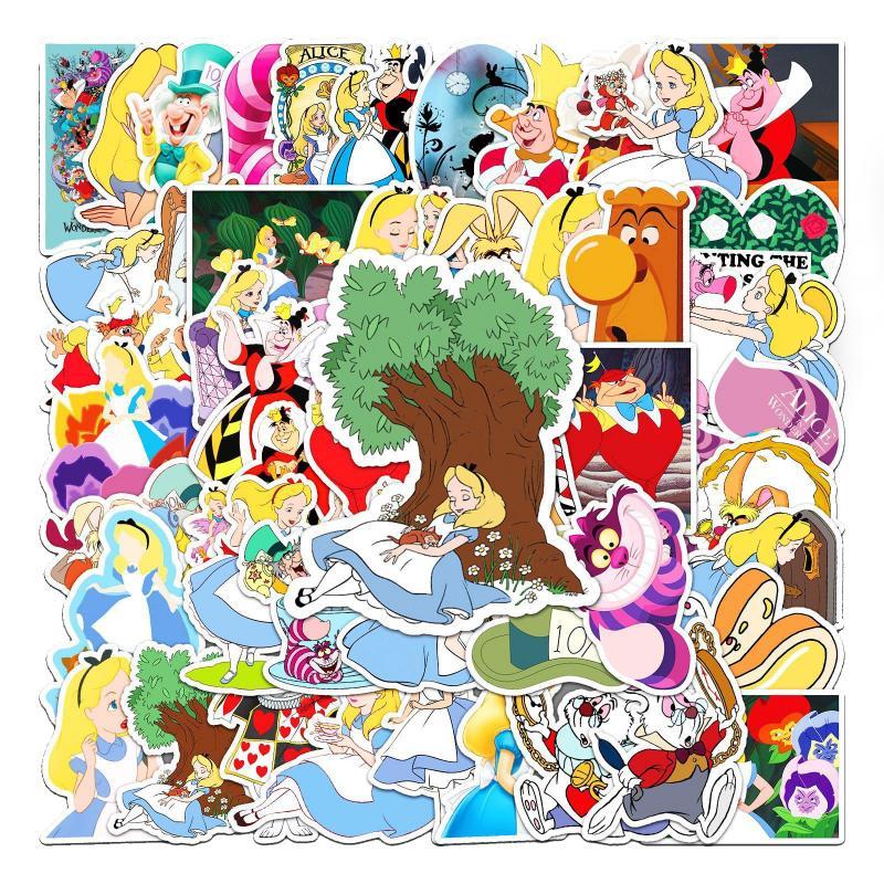 10/30/50Pcs Anime Disney Alice in Wonderland Cute Stickers Decal For Guitar Laptop Luggage Fridge Sticker Kids Toys