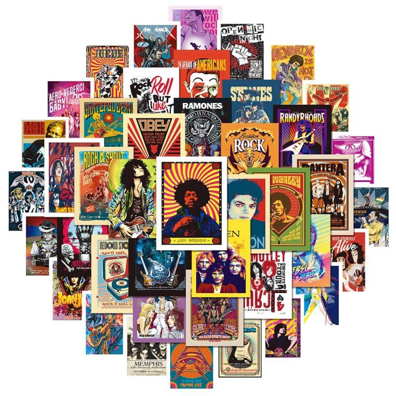 10/25/50pcs Classic Rock Music Poster Graffiti Stickers for Fans Guitar Decoration DIY Bass Decals Suitcase Skateboard Phone