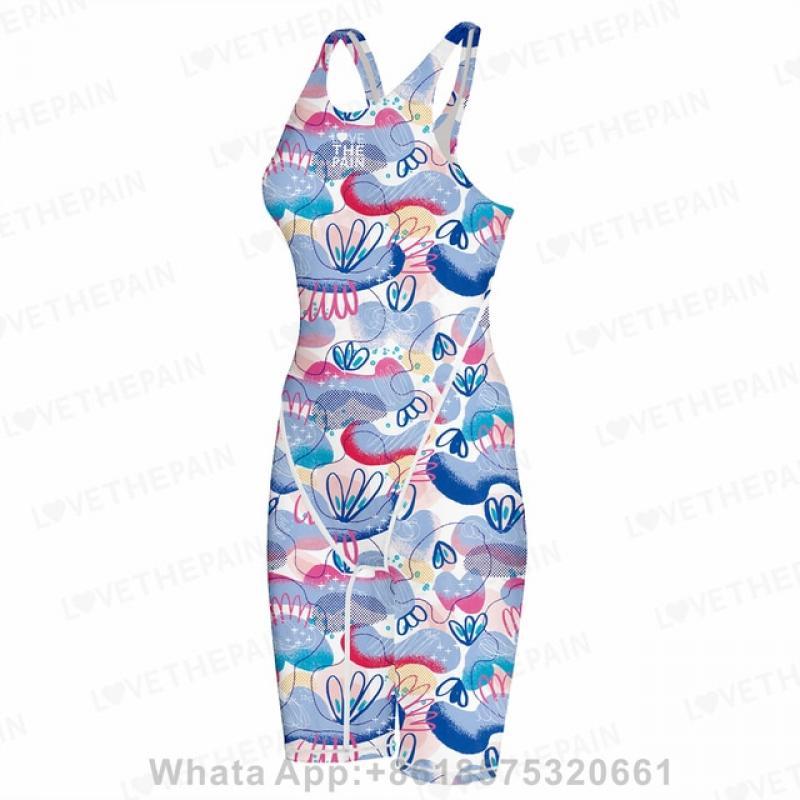 Love The Pain Girl's One Piece Swimwear Racerback Bathing Suits Multifunctional Comfort Knee-length Bodysuit Training Swim Wear