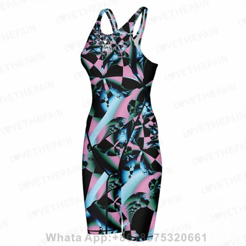 Girl One Piece Sport Swimwear Beach Wear Racerback Bathing Suits Bikini Quick Drying Knee Length Girls Training Comfort Bodysuit