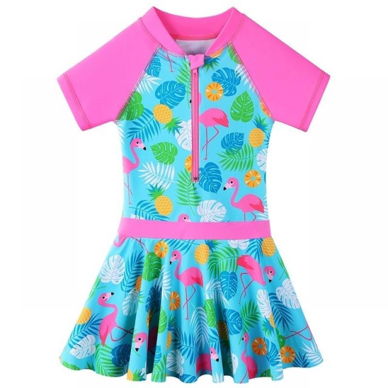 BAOHULU Cute Print Girls Swimsuit Short Sleeve Kids Swimwear One Piece UPF50+ UV Sun Protective Beachwear Bathing Suit