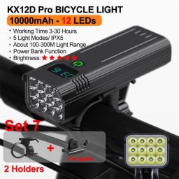 10000mAh Bicycle Light 12LEDs Type-C Digital Battery Indicator USB Rechargeable Bike Light Set With 3 Holders 5000LM Flashlight
