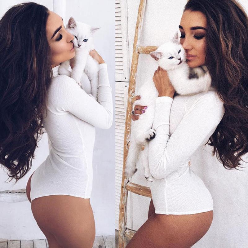 New Fashion Sexy Women Ladies Solid Turtleneck Long Sleeve Jumpsuit Black White Bodysuit Bodycon Rompers Plus Size S-2XL