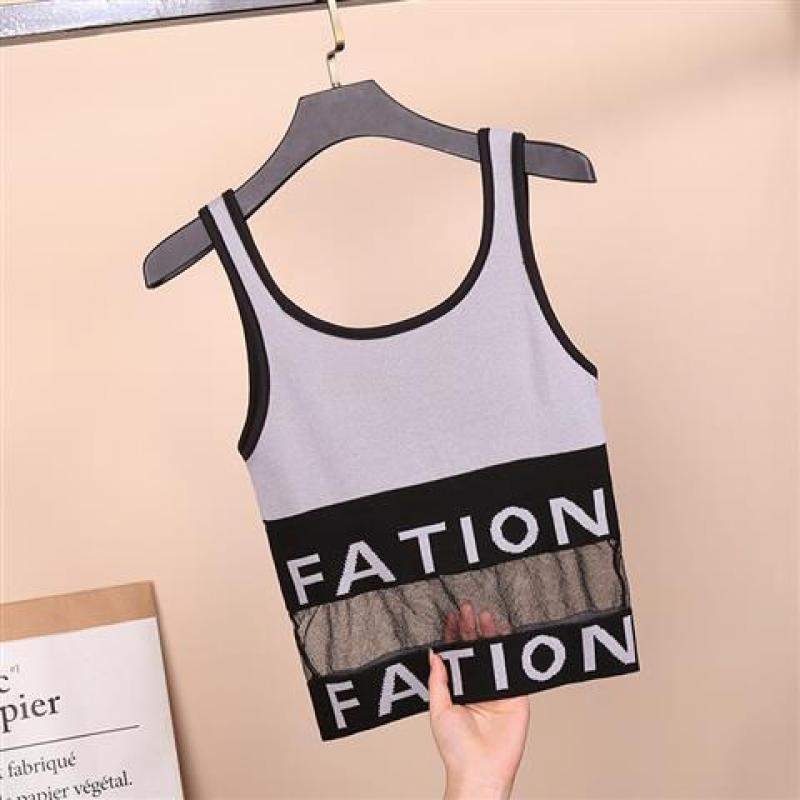 Women's Cotton Underwear Tube Top Sexy Letter Top Fashion Mesh Tank Up Female Sports Bra Women's Suspender Color Contrast Top