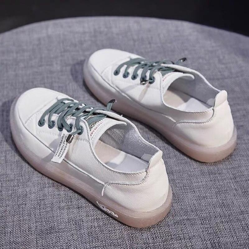 Spring Summer Women Sneakers Cow Split Leather Flat Casual Shoes White Lace Up High Quality Female Sports Shoes Fashion Footwear
