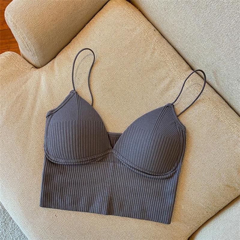 2022 New Ladies Camisole Slim Fit Sexy Stretch Push Up Bra with Chest Pads Cropped Navel Short Tube Top V-Neck Tops Hot Sale