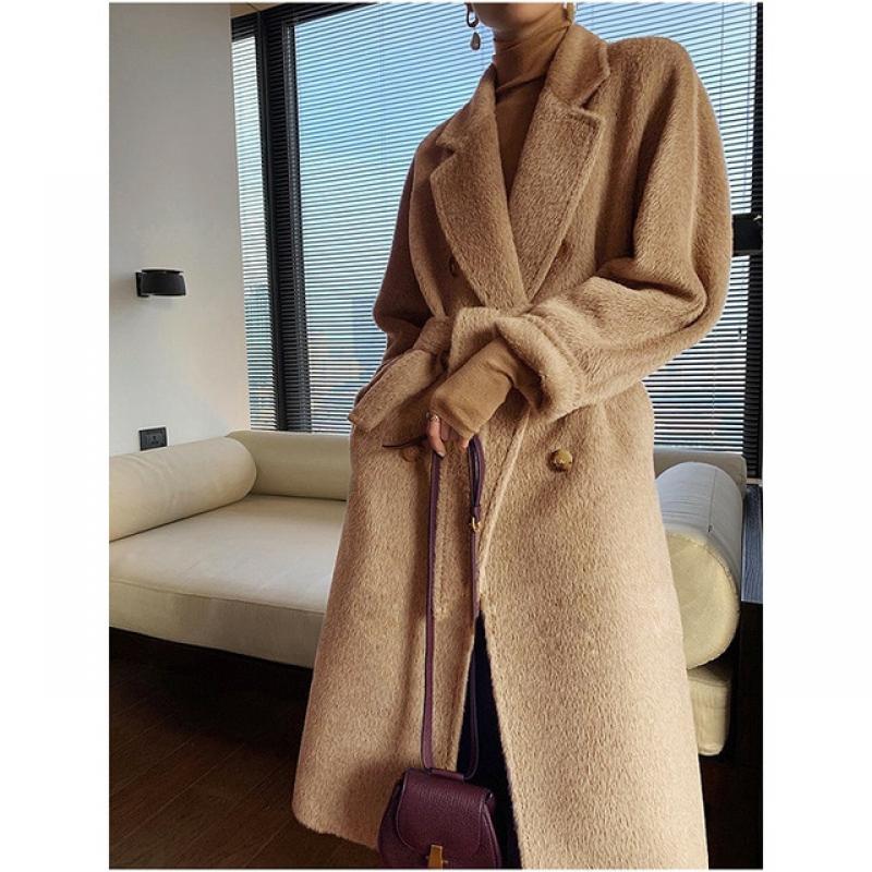 100% Alpaca hair Coat Women Long Light Luxury Thickened Su Li Alpaca Fleece/Fiber Woolen Overknee luxurious Cashmere Coat