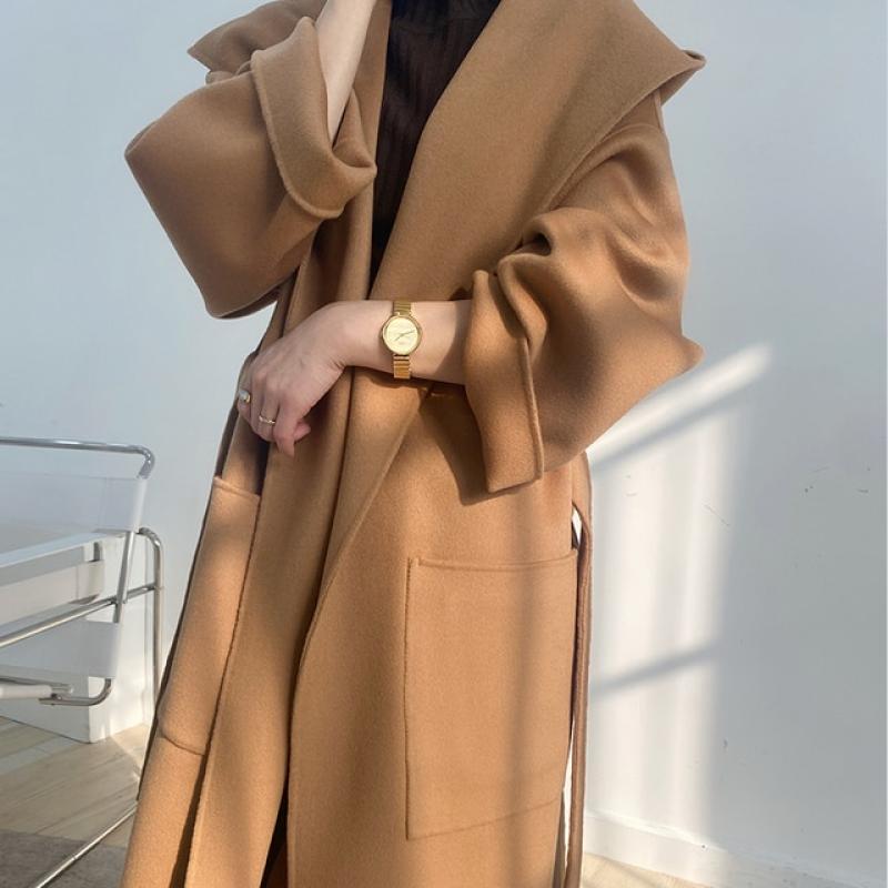 Double-sided cashmere coat women's autumn and winter 2022 new thickened Korean version woolen coat hooded woolen coat women