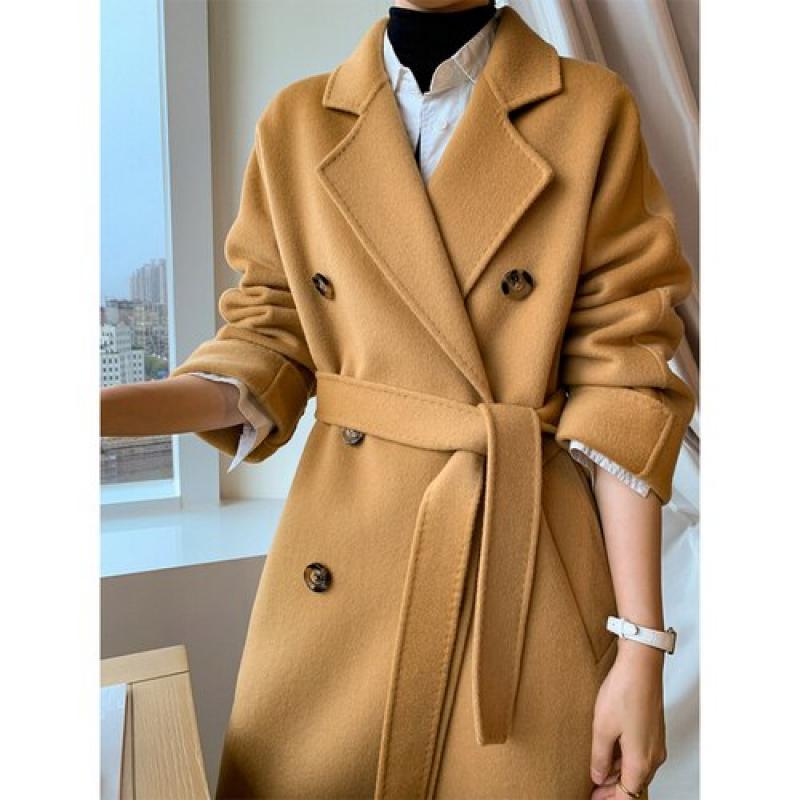 2022 autumn and winter new double-sided cashmere coat women's camel double-breasted thickened medium and long woolen coat