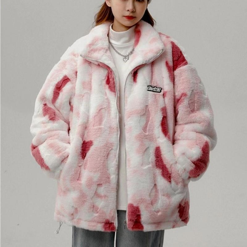 Lamb cashmere jacket women's  European and American fashion brand casual loose autumn and winter high-grade plush