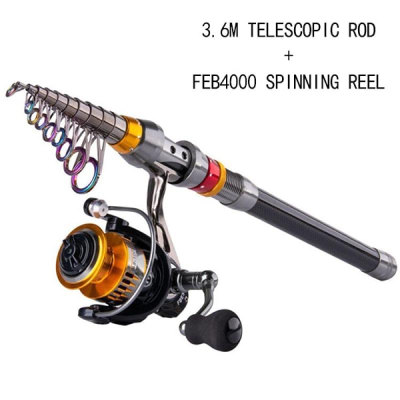 Goture Fishing Reel Rod Combo 2.7m 3.0m 3.6m Telescopic Fishing Rod 8 BB Spinning Reel for Carp Fishing Feeder Rod Reel Set Kit