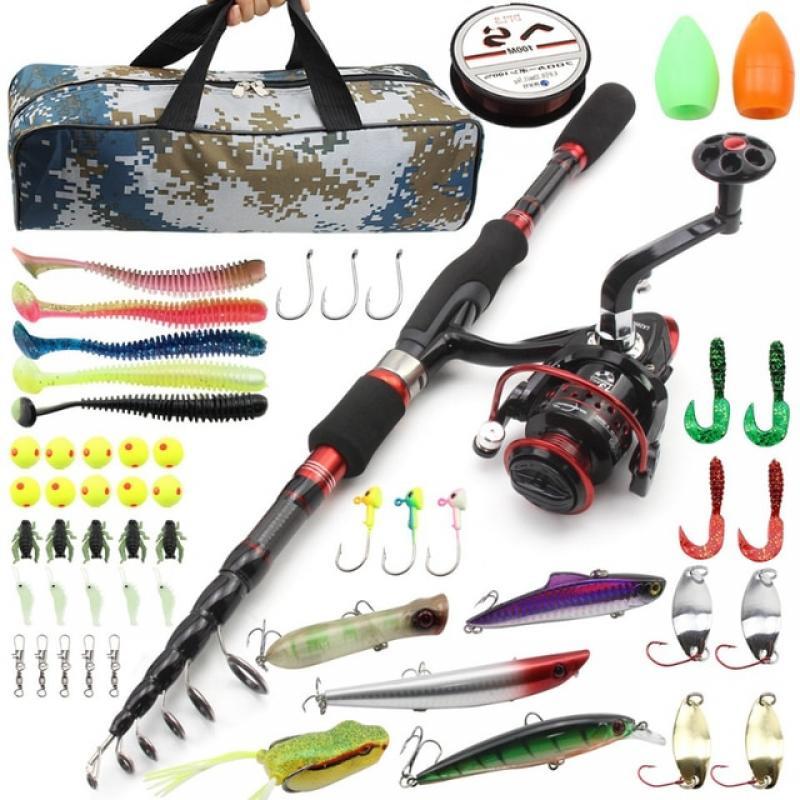 1.8m/2.1m Spinning Fishing Rod with Reel Carbon Fiber Rod Combo with Wheel Bait Line for LAKE River Boat/Rock/Beach Fishing