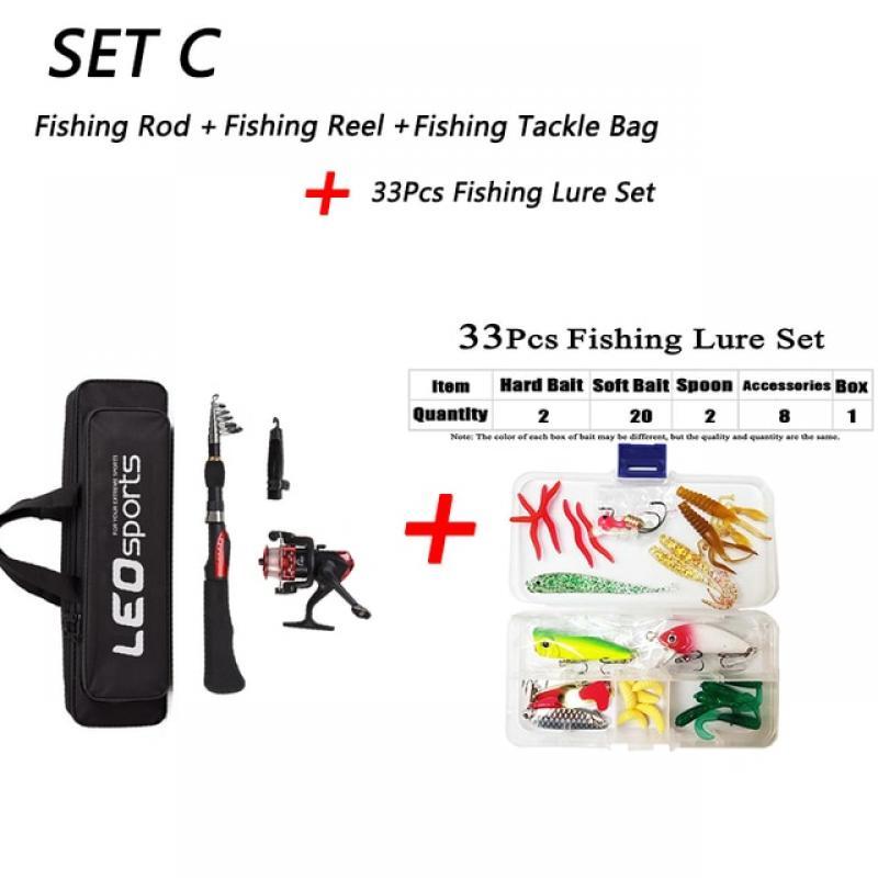 Fishing Rod Full Kits 1.6M Telescopic Sea and Spinning Reel Baits Lure Tackle Travel Fishing Gear Accessories Bag 6 Optional Set