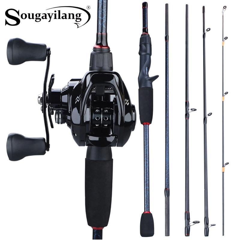 Sougayilang 1.8m- 2.4m Casting Fishing Rod Combo Portable 5 Section  Fishing Rod and 12+1BB 7.0:1 Gear Ratio Baitcasting Reel