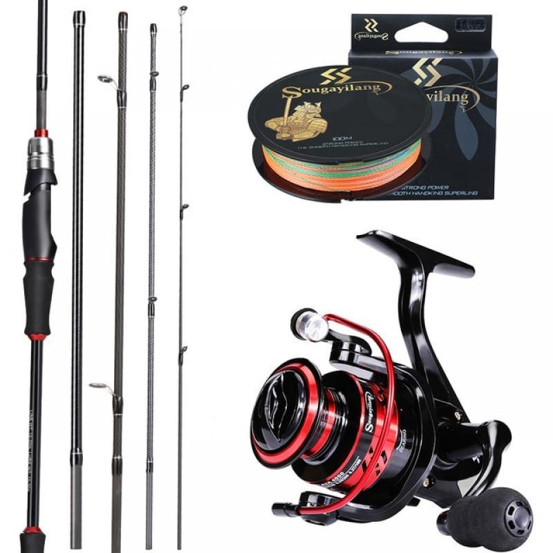 Sougayilang Spinning Fishing Reel and Rod Set 1.8m 2.1M Bass Fishing Rod and Spinning Fishing Reels with Fishing Line Full Kit