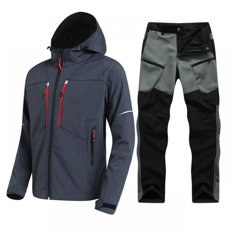 Tactical Cargo Suit Men SoftShell Waterproof Hoodies Outdoor Fishing Trekking Climbing Hunting Jacket and Pants with Fleece