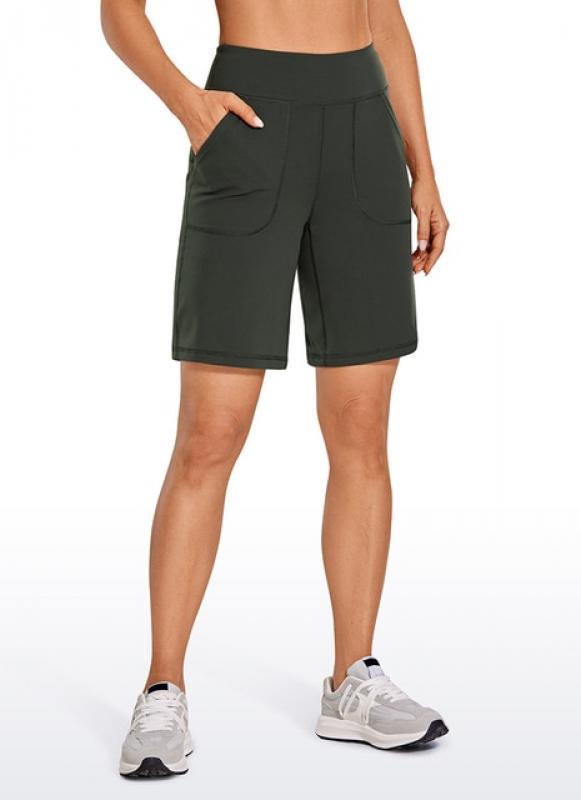 CRZ YOGA Women's Butterluxe Bermuda Long Shorts 9'' - Athletic High Waisted Workout Running Comfy Yoga Shorts Deep Pockets