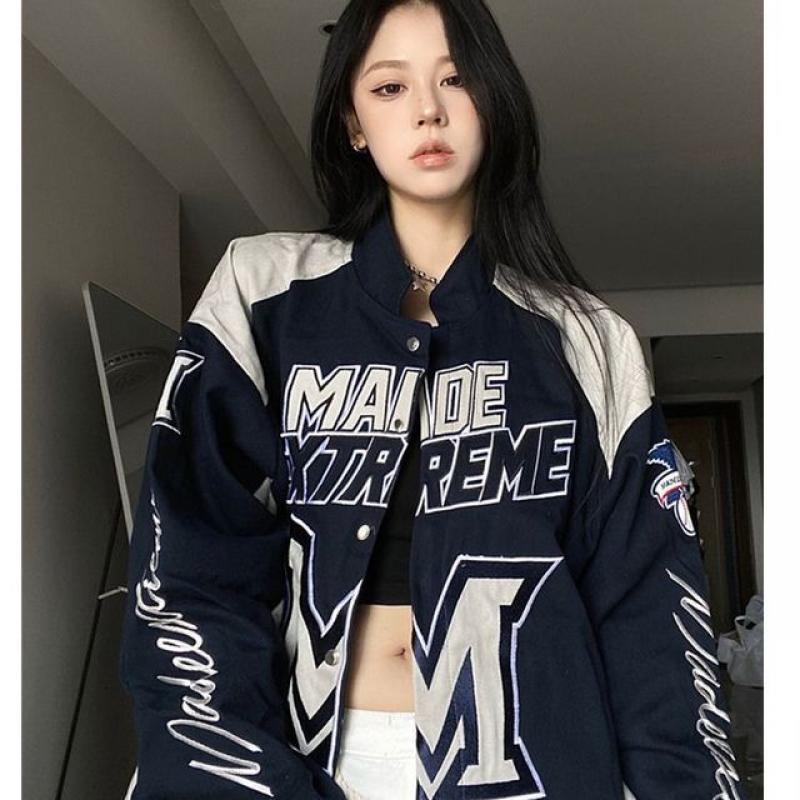 American Style Vintage Biker Jackets Men High Street Baseball Uniform Y2k Hip Hop Casual Coat Harajuku Long Sleeve Streetwear