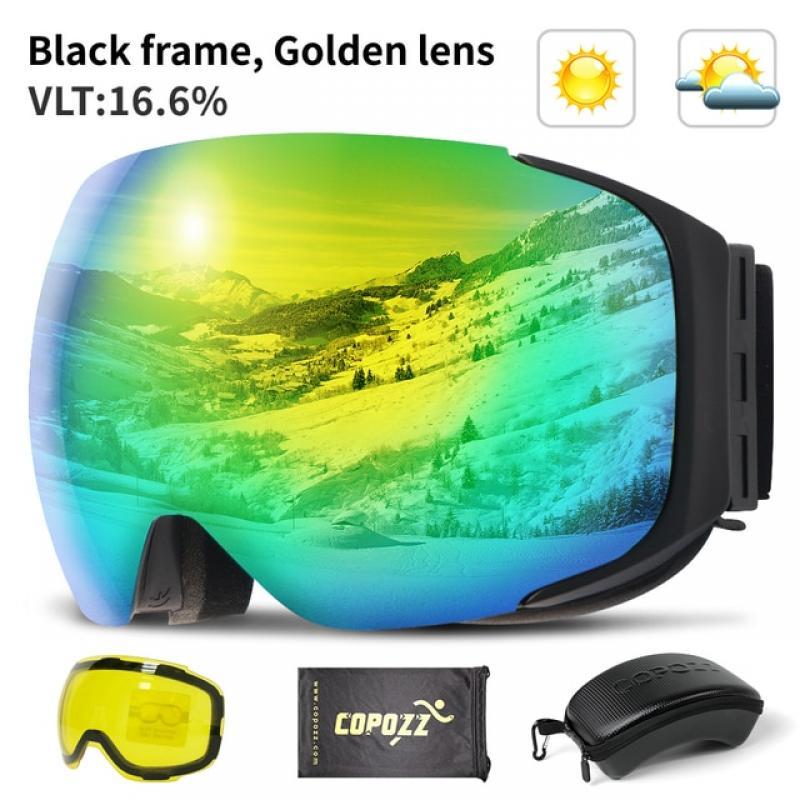 COPOZZ Magnetic Ski Goggles with 2s Quick-Change Lens and Case Set UV400 Protection Anti-Fog Snowboard Ski Glasses for Men Women