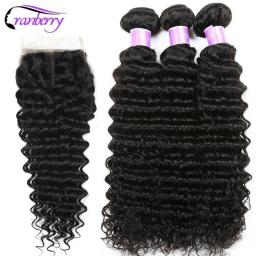 CRANBERRY Hair Deep Wave Human Hair Bundles With Closure 4 Pcs/lot Brazilian Hair Weave Bundles With Closure Remy Hair Extension