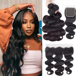 28 30Inch Body Wave Human Hair Bundles With Closure Frontal Peruvian Hair Bundles With Closure Remy 100Percent Human Hair Extension