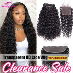 Peruvian Water Wave Bundles With Closure 8-34Inch Natural Wave Hair Extension Remy Human Hair Bundels With Frontal