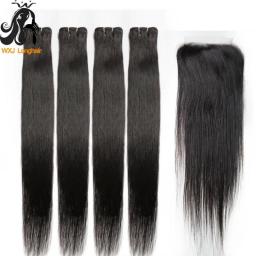 Straight Human Hair Bundles With Closure 4x4 HD Transparent Lace Closure For Women 28 30 Inch Human Hair Extension With Closure