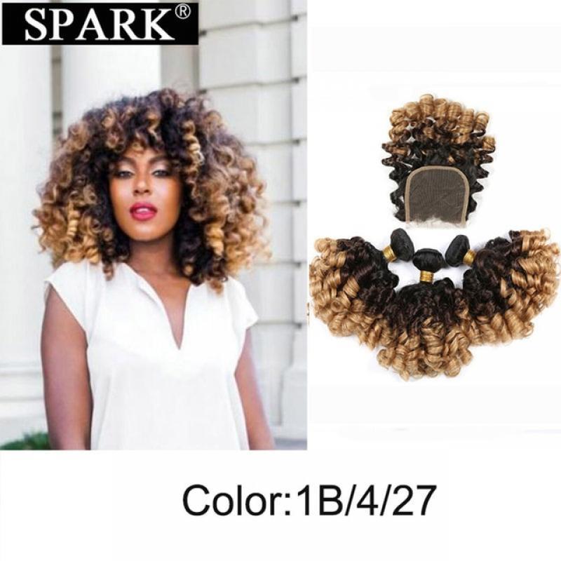 SPARK Human Hair Ombre Loose Bouncy Curly Bundles With Closure Brazilian Hair Weave Bundles With Closure Human Hair Extensions