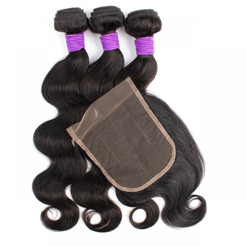 Body Wave 3 Bundles With 4x4 Lace Closure 200g/lot Natural Color Remy Indian Human Hair Extension 4*4 Swiss Lace Closures