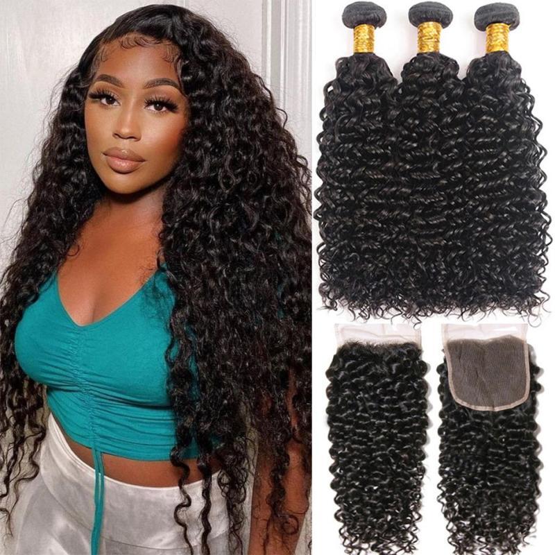 CRANBERRY Hair Water Wave Human Hair Bundles With Closure 4 pcs/lot Malaysian Hair Weave Bundles With 5x5 Lace Closure Free Part