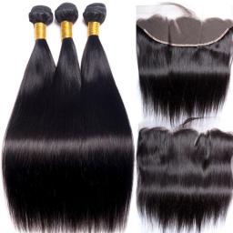 Bone Straight Bundles With Frontal HD Transparent Lot Tissage Cheveux Humain Raw Virgin Human Hair 3Bundles With Closure On Sale