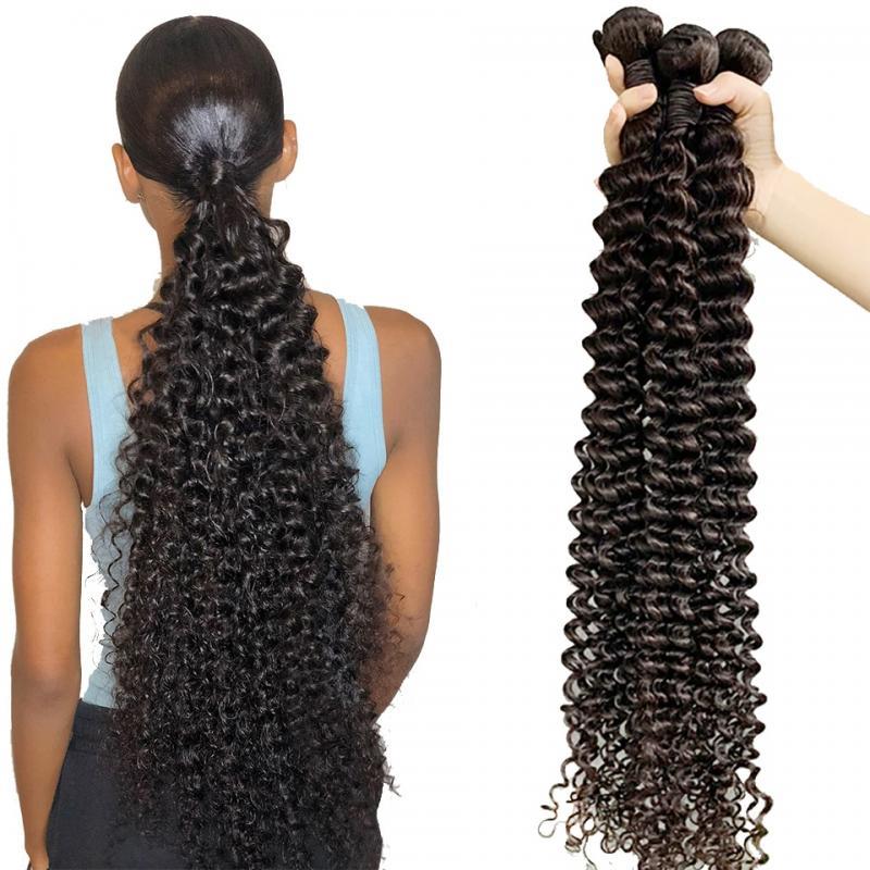 NextFace Brazilian Hair 22 24 26 28 inch Deep Curly Human Hair Bundles Natural Color Deep Wave Hair Bundles Thick Hair Weaves