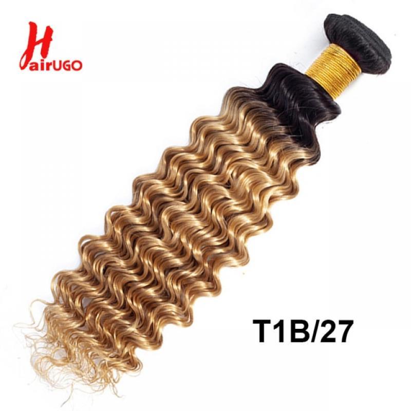 HairUGo T1B/27 Omber Blonde Body Wave Bundles Brazilian Human Hair Weaving Remy Hair Bundles Colored Human Hair Weave Dyed Roots