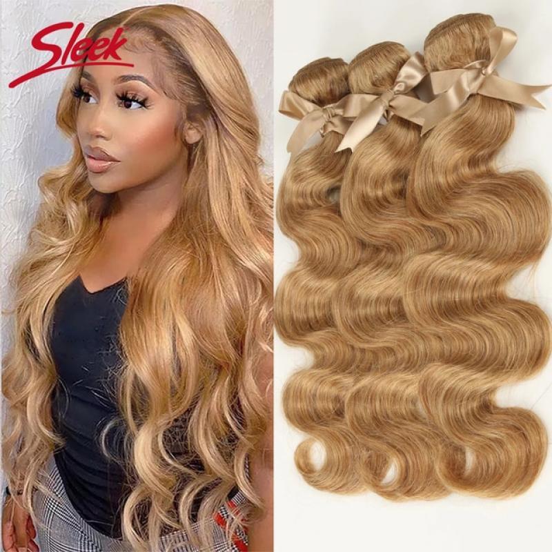 Sleek Honey Blonde 27 Colored Hair Brazilian Body Wave Natural Remy Hair Bundles 8 To 26 Inches Sold By 1/3/4 Hair Extension