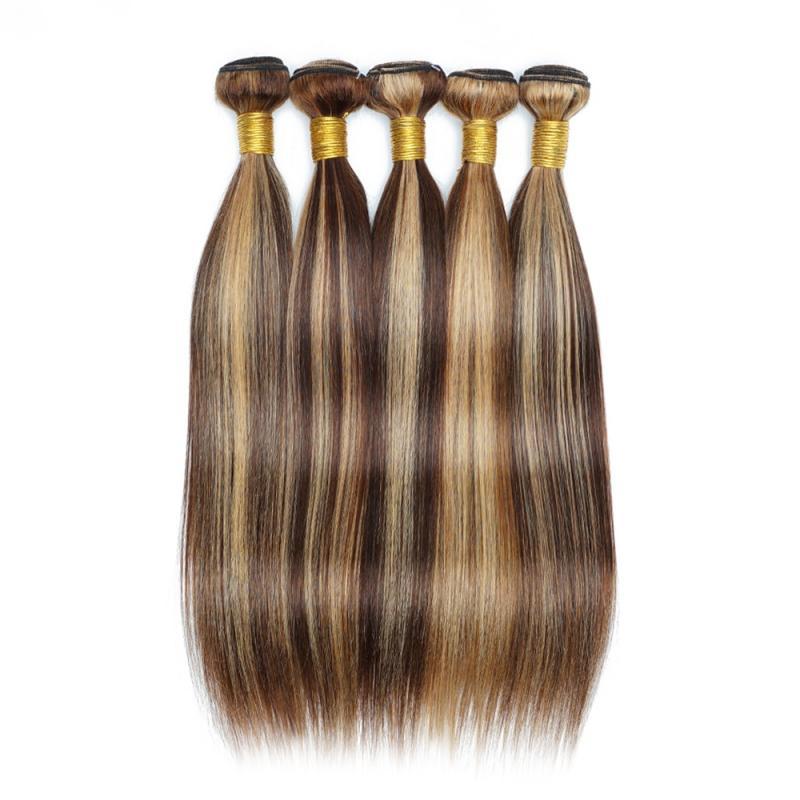 KissHair 60Gram P4/27 Highlight Human Hair Bundles 10 to 22 Inch Pre-colored Brown Blonde Peruvian Hair Extensions Double Wefts