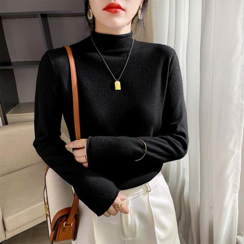 Autumn Winter New Crimped Cashmere Sweater Women Keep Warm half Turtleneck Pullovers Knitting Sweater Fashion Long Sleeve Tops