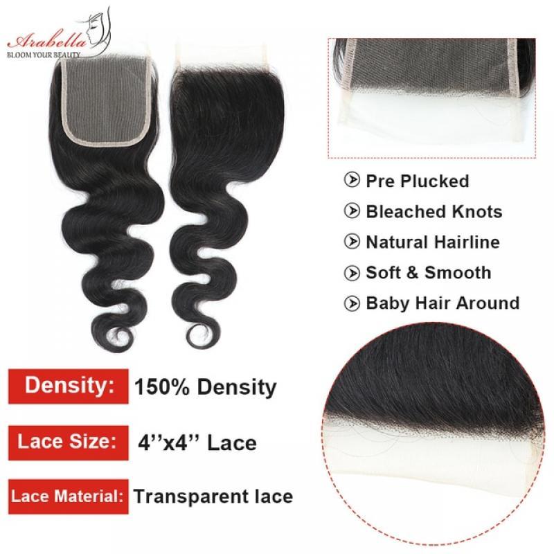 Body Wave Lace Frontal 100% Human Hair Arabella Remy Lace Closure Pre Plucked Bleached Knots 13x4 Transparent Lace Frontal