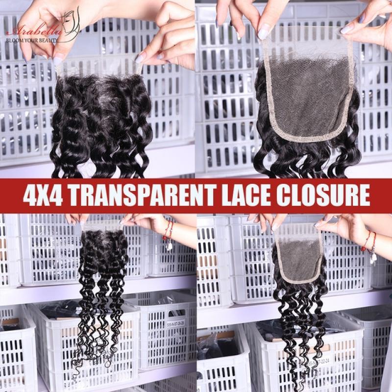 Deep Wave 13x4 Transparent Lace Frontal With Baby Hair Remy 100% Human Hair Arabella PrePlucked Bleached Knots 5x5 Lace Closure