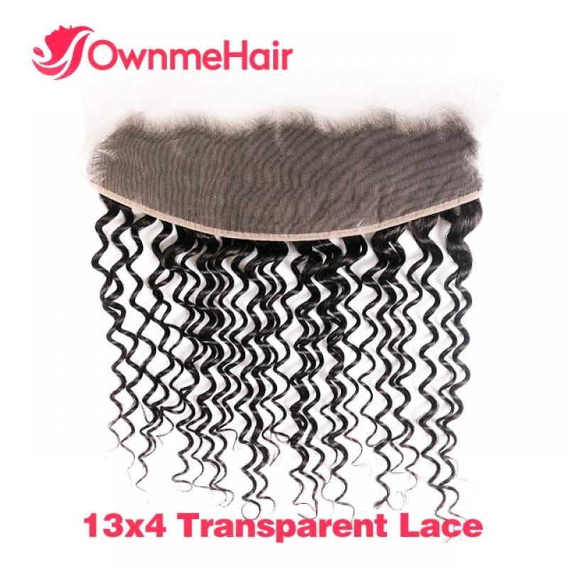 13 by 4 Deep Wave Frontal Only 4 by 4  Lace Closure Human Hair Natural Color Remy Hair Transparent Lace Frontal 8-24 inches