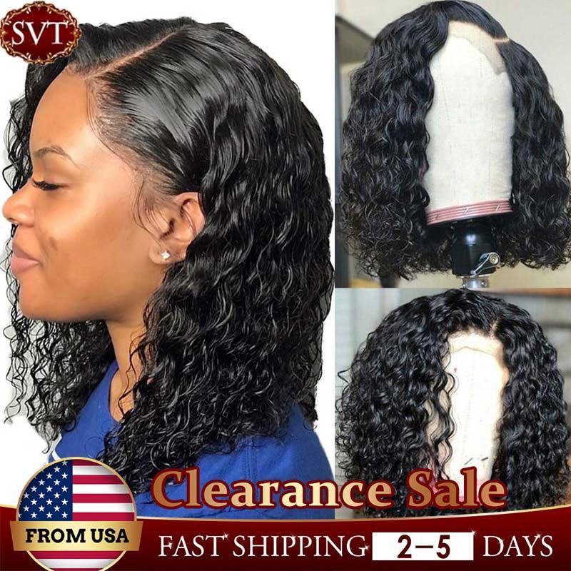 SVT Malaysian Water Wave Bob Wigs 4x4 Lace Closure Human Hair Wigs 180% Density Short Curly Cheap Bob Lace Wig For Black Women