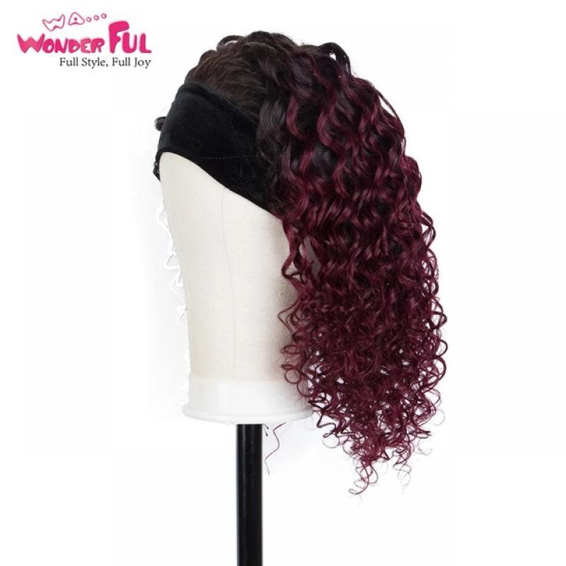 Wonderful Headband Wig Human Hair Wigs Deep Wave  Brazilian Remy Headband Wig With Clip neat 180% Density Machine Human Wigs