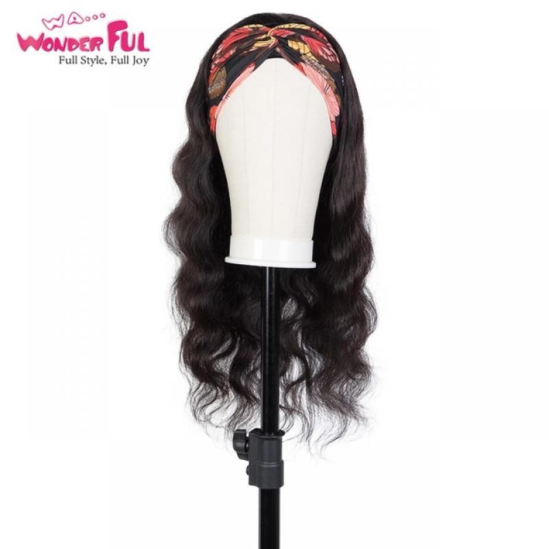 Wonderful Headband Wig Body Wave Human Hair Wigs Brazilian Remy Natural Color With Clip neat 150% Density Machine Human Wigs